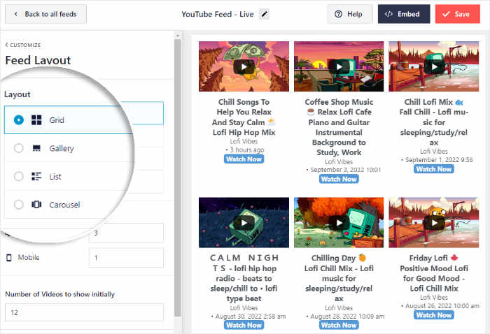 layout options youtube live streaming video