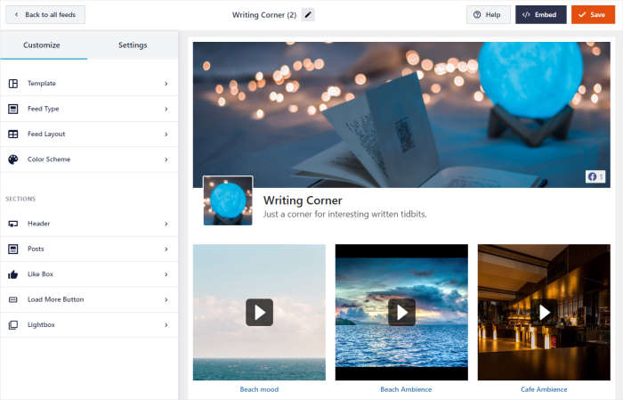 facebook wordpress plugin example video feed