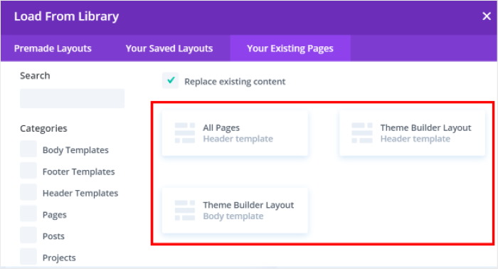 load from library divi theme