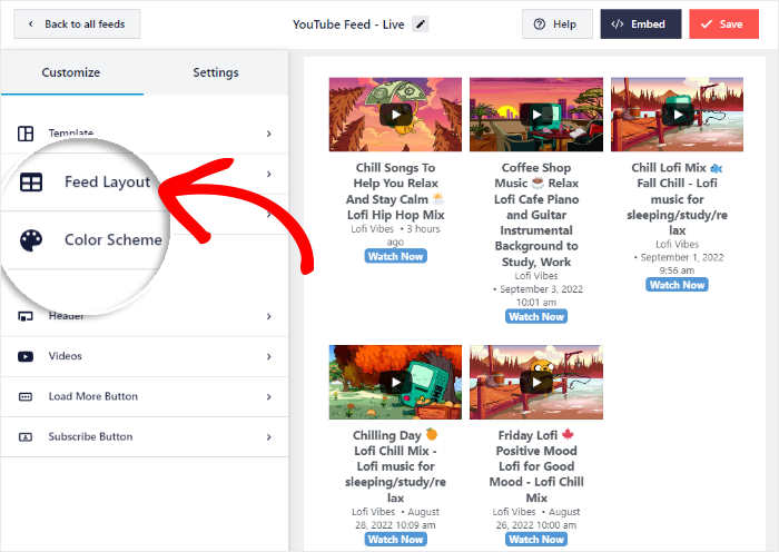 open feed layout options live streaming youtube video