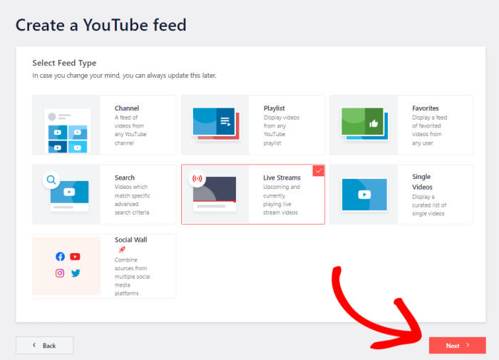 pick live streams feed type youtube feed pro