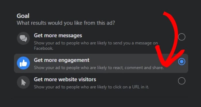 set goals for your facebook ads