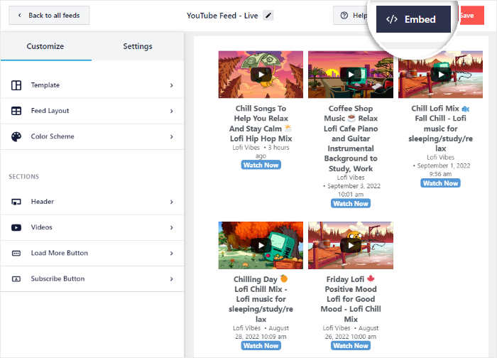 youtube embed your live streaming video to website