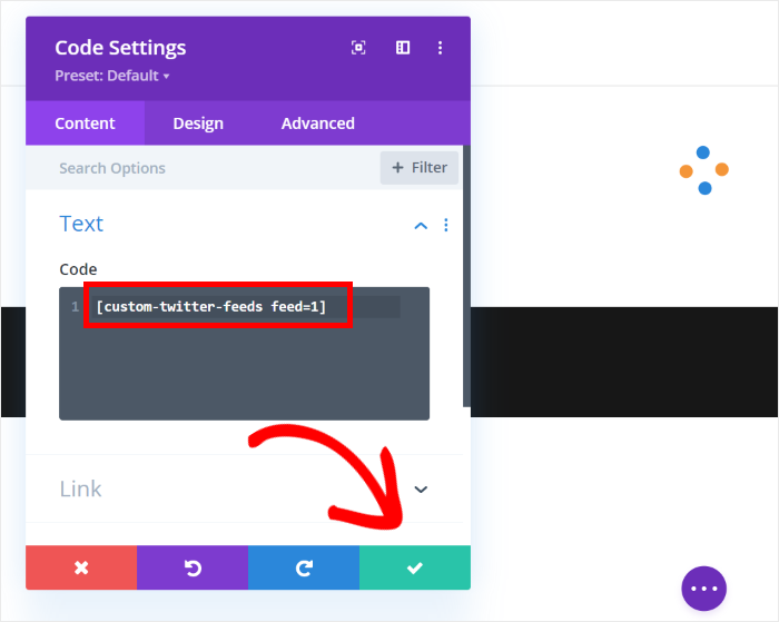 add twitter feed shortcode to divi