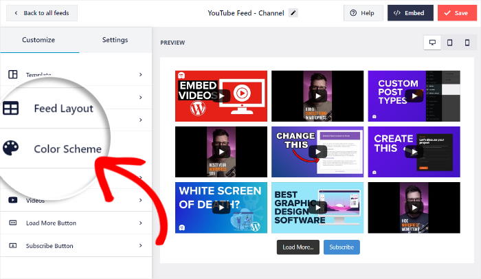 color scheme options for your youtube channel feed