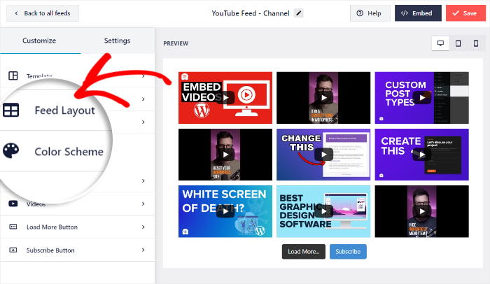 feed layout for your youtube channel feed