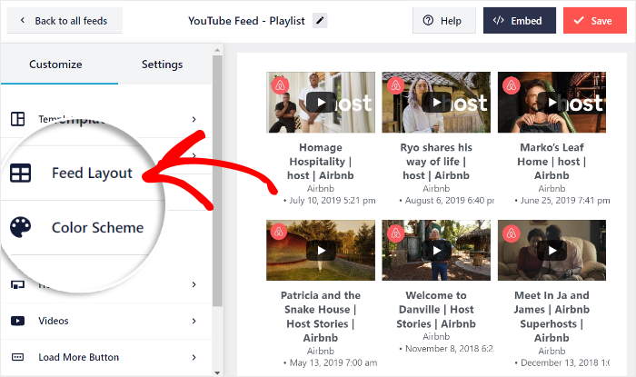 select feed layout option feeds for youtube pro