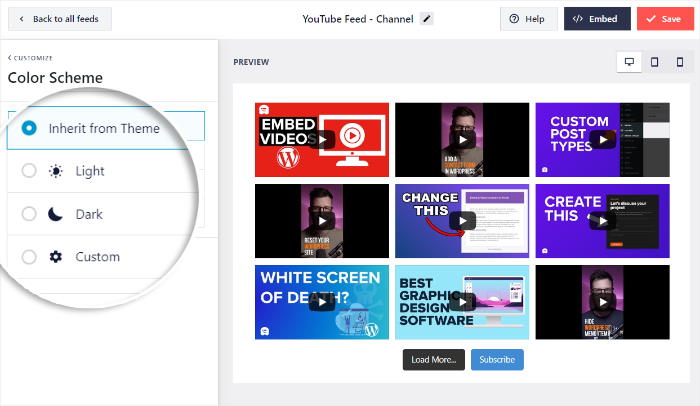 select your color scheme youtube feed