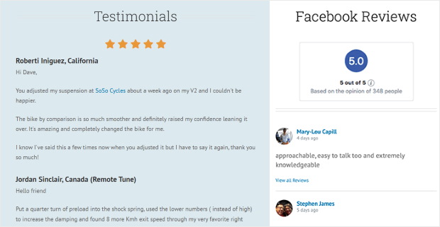 testimonial and facebook review smash balloon