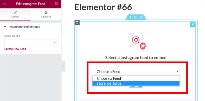 select your instagram feed elementor