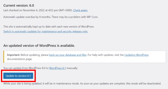 update your version of wordpress