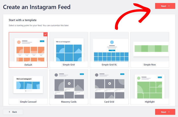 instagram feed template selection