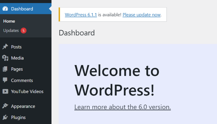 wordpress update notice