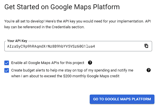 Click Go to Google Maps Platform