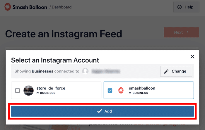 add your connected instagram profile