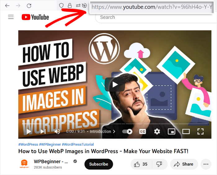 copy youtube url at the top