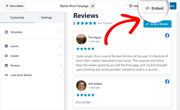 show facebook reviews on website