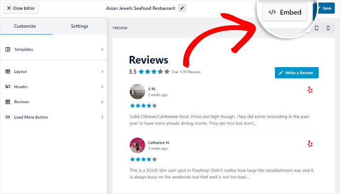 embed your reviews feeds