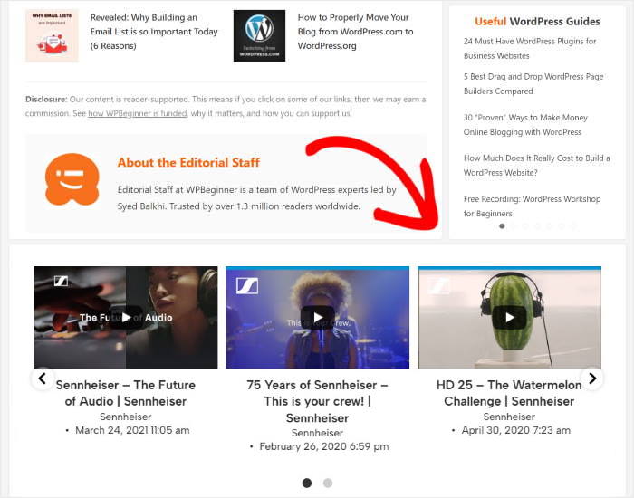 embed youtube playlists in sidebar or footer