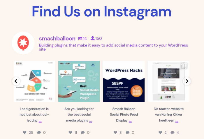 example instagram mentions feed on website