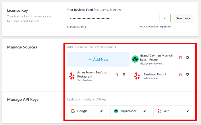 manage sources and api key