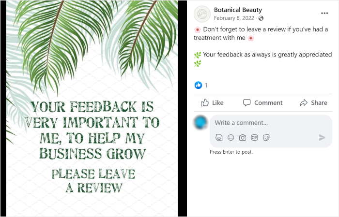 review request for facebook