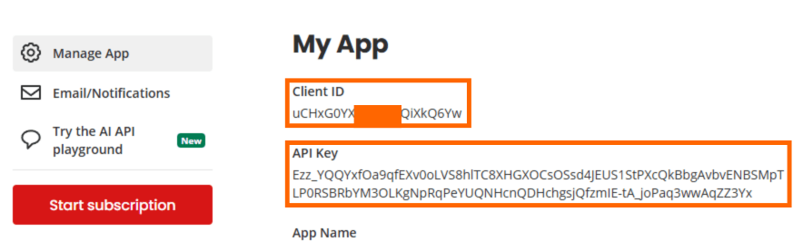 Client ID and API Key