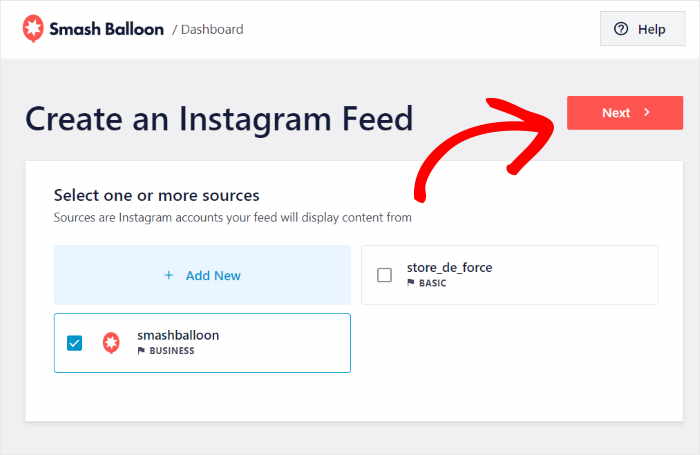 select your instagram feed source