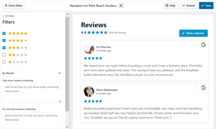 select star ratings for reviews feed pro