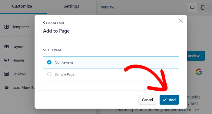 select where to embed facebook reviews