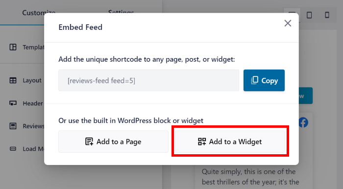 add to a widget reviews feed pro
