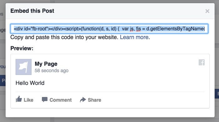 embed facebook post manually code