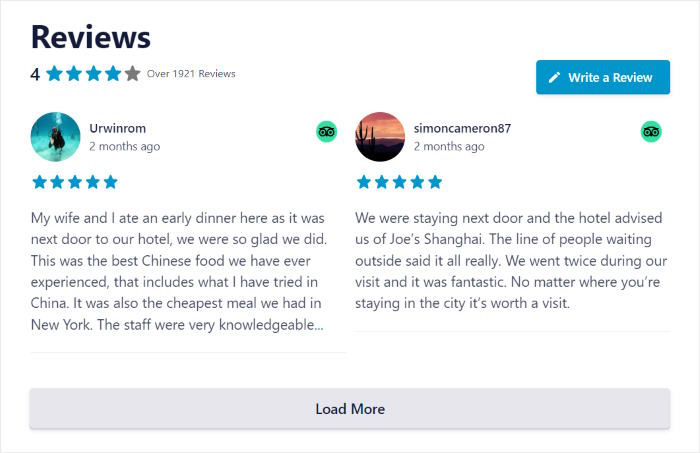 example of embedded reviews feed tripadvisor