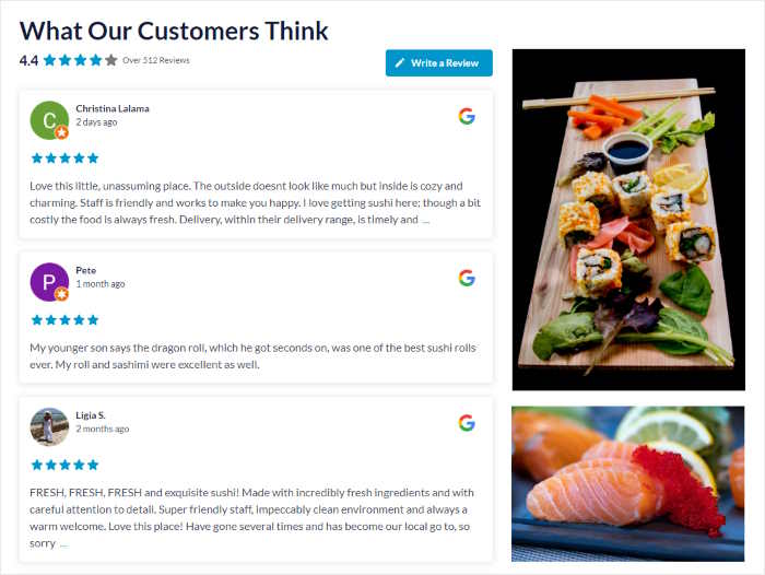 google reviews feed example