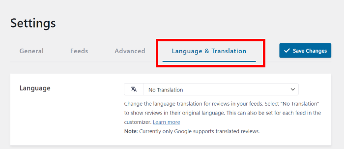 reviews and translation tab
