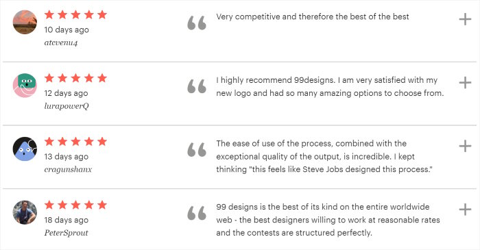 reviews feed example 99designs