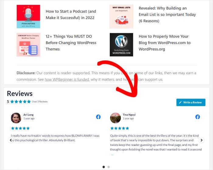 reviews feed in the sidebar example