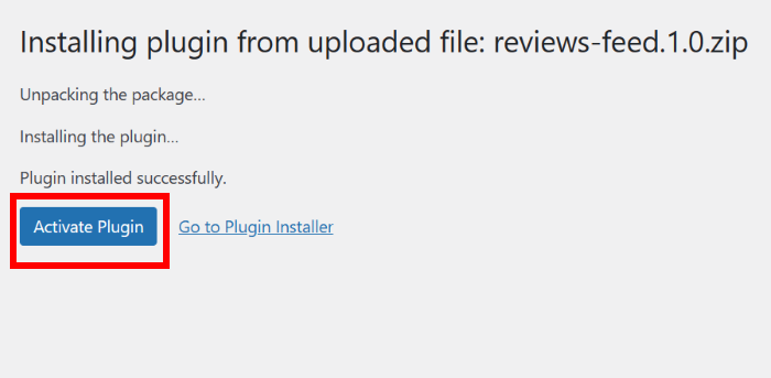 activate reviews feed lite plugin