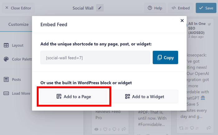 add social wall to a page