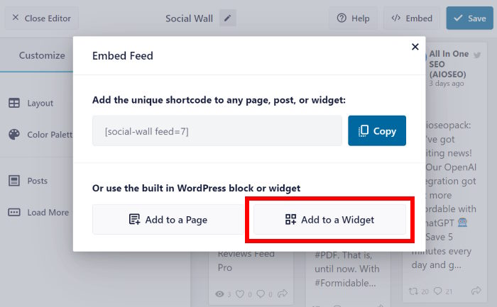 add social wall to a widget