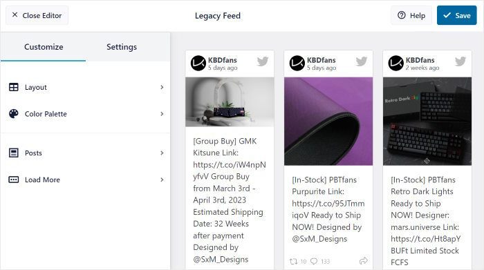 editing your legacy feeds social wall