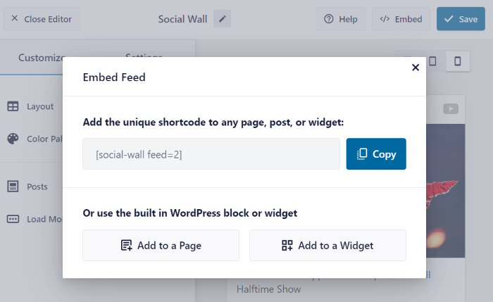 embed options for your social wall