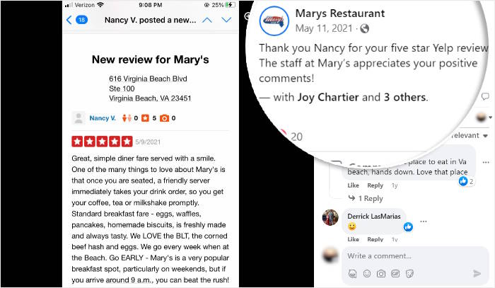 share yelp on facebook example