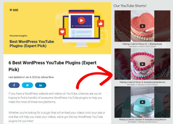 youtube shorts on website sidebar