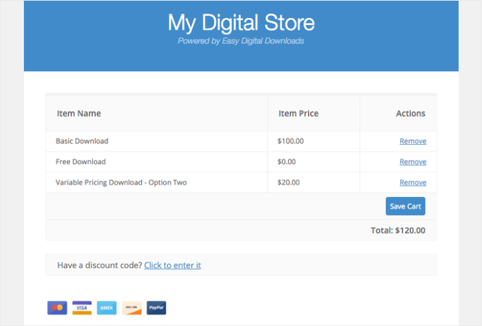 easy digital downloads shopping cart