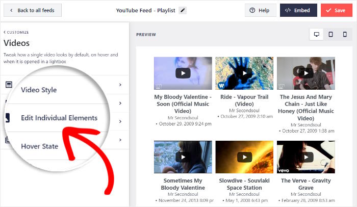 edit individual elements youtube feed pro