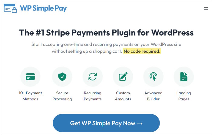 wp simple pay homepage example