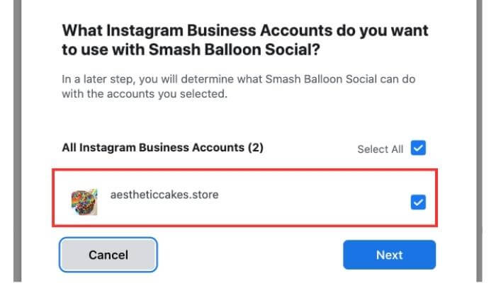 choose your instagram business account