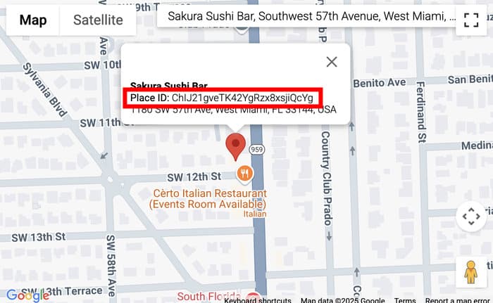 copy your place id from google