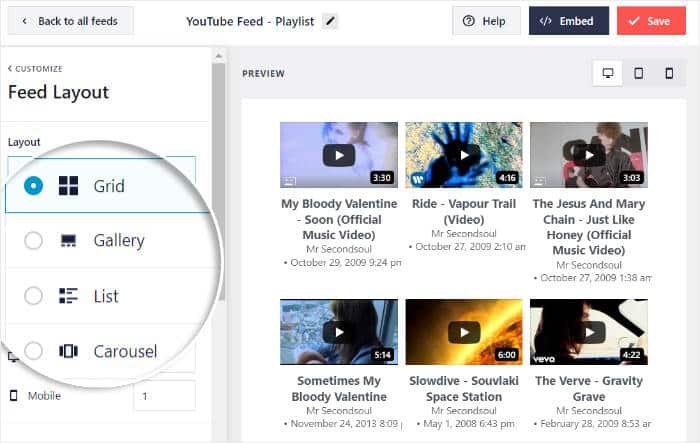 layout options youtube feed pro